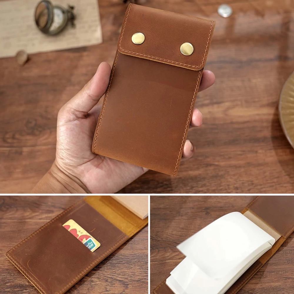 Tragbares Taschennotizbuch für Unternehmen – Notizblock im Taschenformat, Kontakt-Organizer und Planer, Einband aus Rindsleder mit Druckknopfverschluss