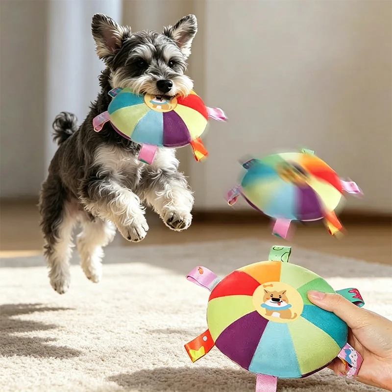 

Dog Sounding Plush Toy Bell Cartoon Flying Disc Toy Small Dog Teeth Grinding Toy Wear-resistant Bite-resistant Puppy Pet Product