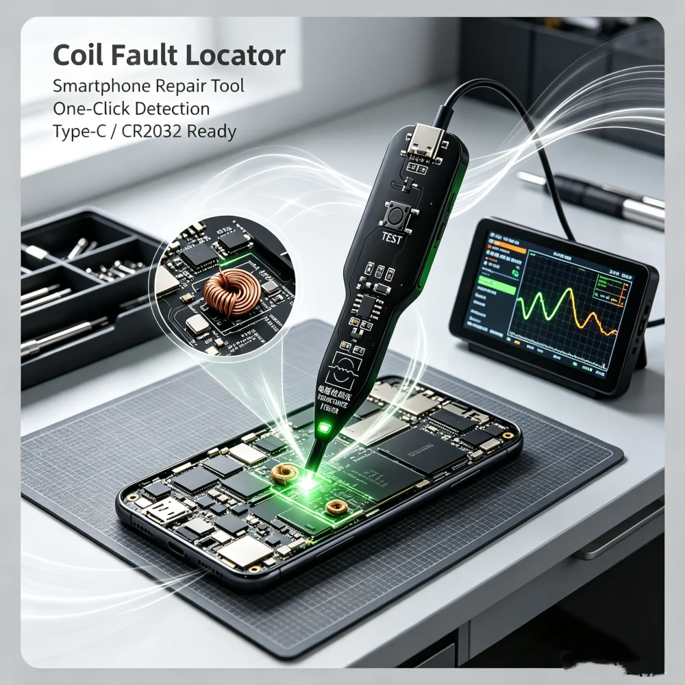 Upgrade Inductor Detector Tool Motherboard Coil Tester for phone motherboard Repair  Quick Check tools Type C/Button battery