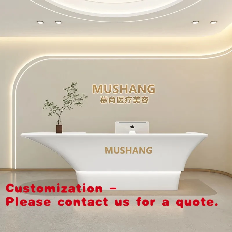 

Customize.Modern White Reception Desk with Durable Cashier Counter Beauty Salons Offices Hotels Gyms Hospitals Malls