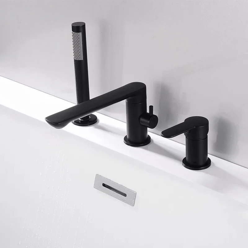Matte Black Bathtub mixer with rainfall hand shower double function bathtub faucet set deck mounted bath shower bath faucet mixe