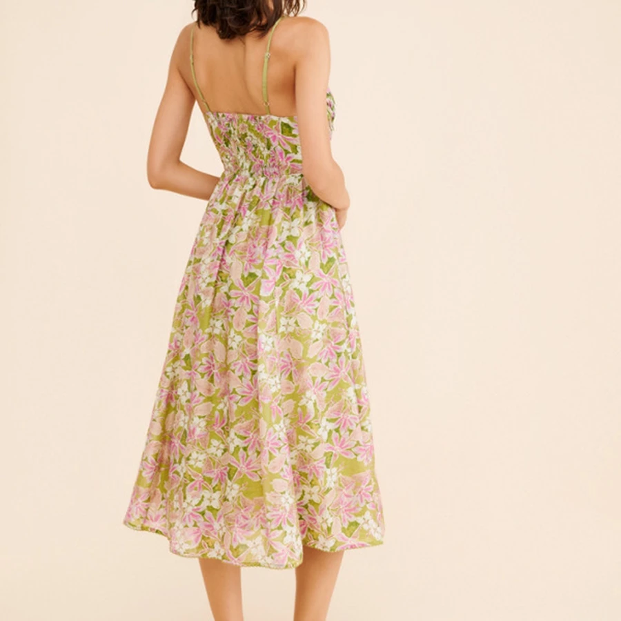 Prairie Chic Robe longue à nouer sur le devant pour femme, col en V, sans manches, bretelles spaghetti, imprimé floral, robe de vacances