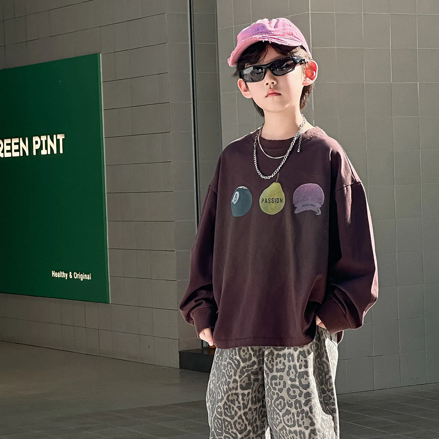 

Boys Long Sleeve T-shirts Spring Autumn Korean Children Clothing 2025 New Trendy Wash Nostalgic Printed Hoodies
