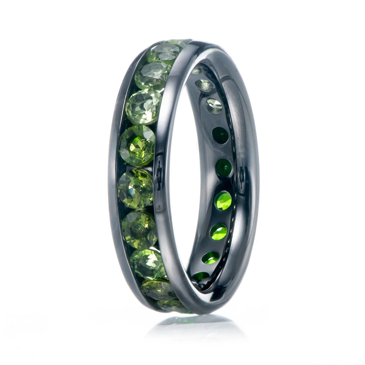 GESIDE Green tourmaline,Chrome diopside,Peridot Black-Rhodium Over Sterling Silver Ring - Image 4