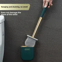 Wall Mount Toilet Brush Set with Holder-Long Handle Silicone Soft Bristles WC Cleaning Brush Bathroom Accessories HygienicDesign