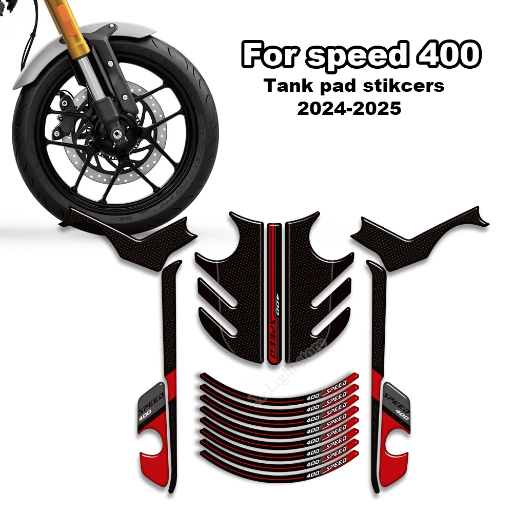 

For Triumph speed 400 2024 2025 Motorcycle Decorative stickers 3D Tank pad Fuel tank cap Moto wheel decals protection kit