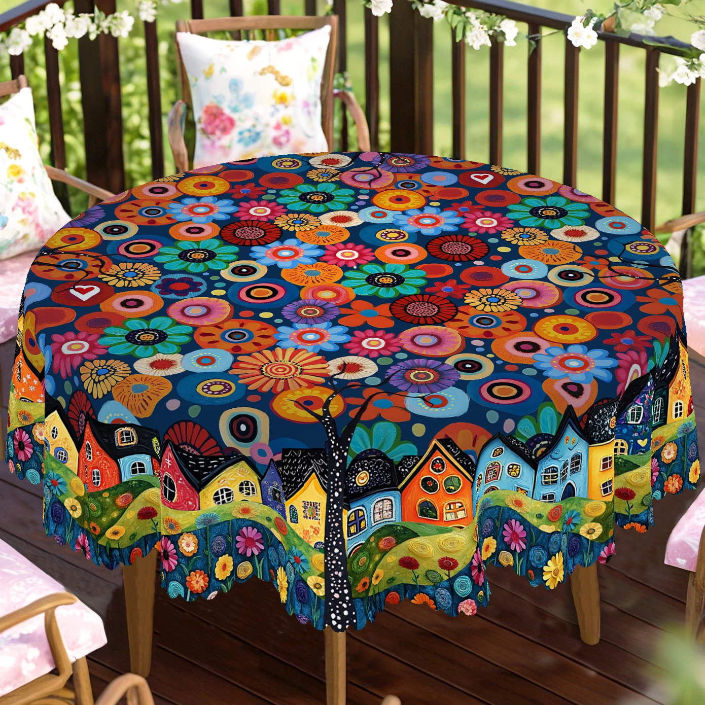 1 Piece of Bohemian Floral Round and Rectangular Tablecloth, Available in Various Sizes, Rural Scenery Print Pattern Design of Abstract Art, Spring and Summer, Bohemian, Tablecloths for Kitchen, Indoor and Outdoor Use, Best Gift Choice