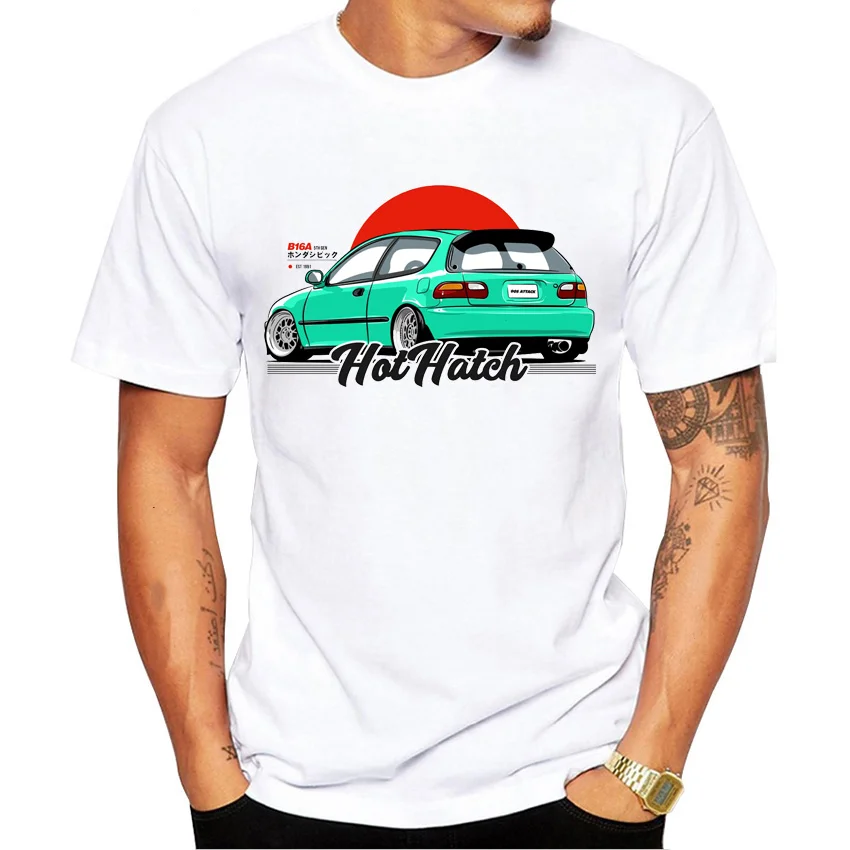 Classic Civic Type R Tshirt New Summer Men Short Sleeve Jdm Legends Printing T-shirt Hip Hop Boy Casual Tops Sport Car White T