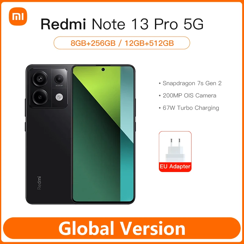 Xiaomi Redmi Note 13 Pro 5G Smartphone Snapdragon 7s Gen 2 200MP OIS Camera 67W Turbo ricarica 120Hz AMOLED NFC