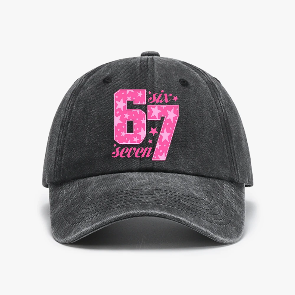 Pink Star Pattern 67 Six Seven Print Baseball Cap Adjustable Unisex Washed cowboy sunhat