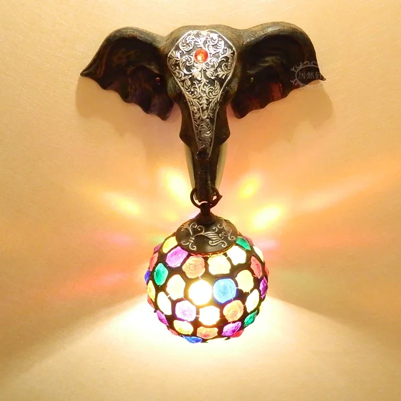 Southeast Asian Thai decorative elephant wall lamp foot bath beauty salon romantic coffee bar wall lamp