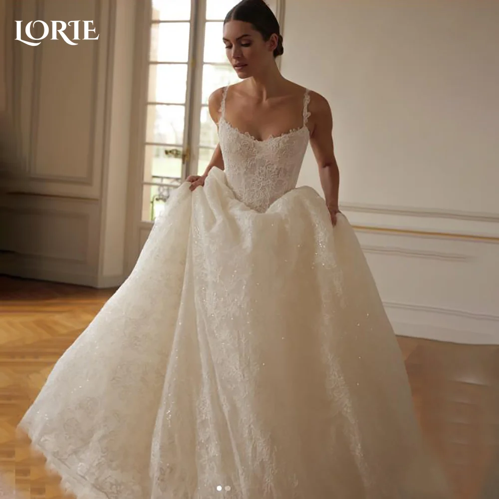 LORIE Vintage Lace Wedding Dress A-Line Strapless Appliques Princess Bridal Gown V Corset 3D Flower Ball Bride Gown Customized