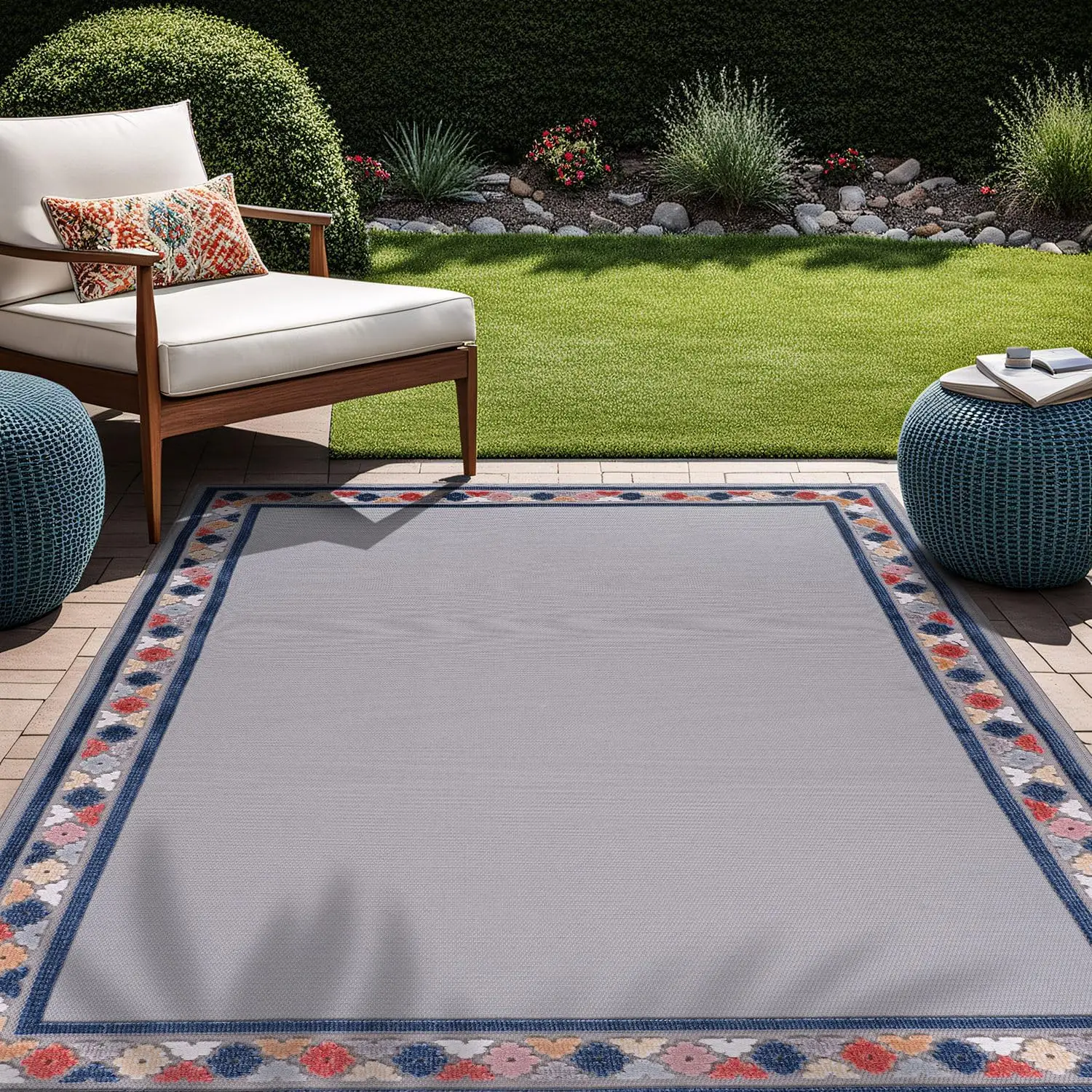 

Outdoor Rug 5x7 Modern Bordered Area Rugs for Indoor and Outdoor Patio Easy to Clean Non Shedding Living Room Porch Garden Wa