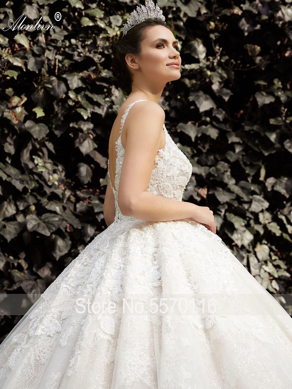 Alonlivn-vestido de novia de encaje bordado con perlas y abalorios, vestido de princesa con tirantes finos, vestidos de novia