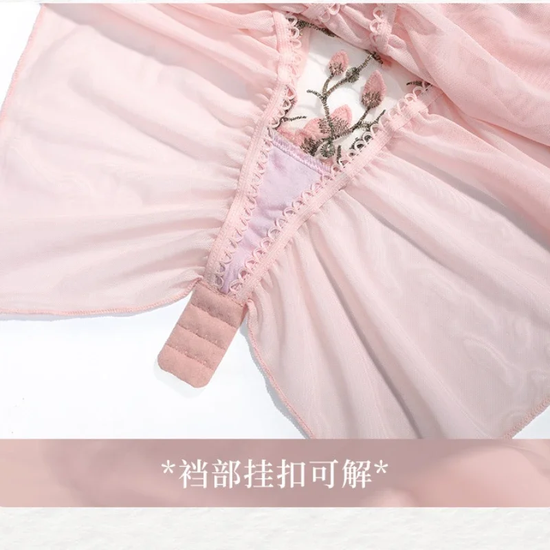 Топы с вышивкой и цветком, глубокий V-образный вырез, комбинезон с открытой промежностью, сексуальное нижнее белье, боди, элегантная сексуальная ночная рубашка с каналом, прозрачная боб-долл