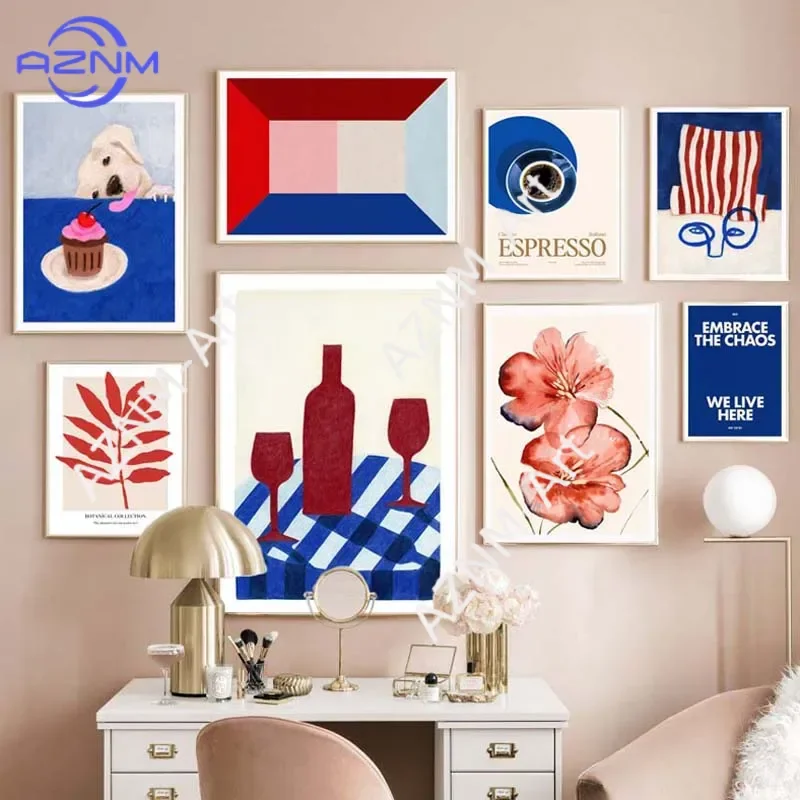 Cocktail-Mädchen, Kaffee, Blume, Blatt, abstrakte Poster und Drucke, Wandkunst, Leinwandgemälde, Hotelbar-Bilder für Wohnzimmer, Dekoration