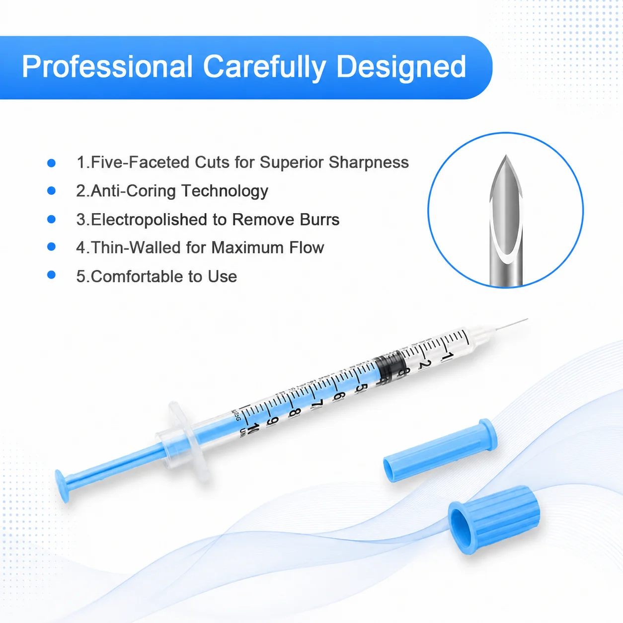 Mindestbestellmenge 100 Stück/Box Blaue U-100 1ML Insulinspritze Steril 1ml 31G 8mm 5/16" Schönheitsinjektion für Ästhetische Anwendungen – Detail 3