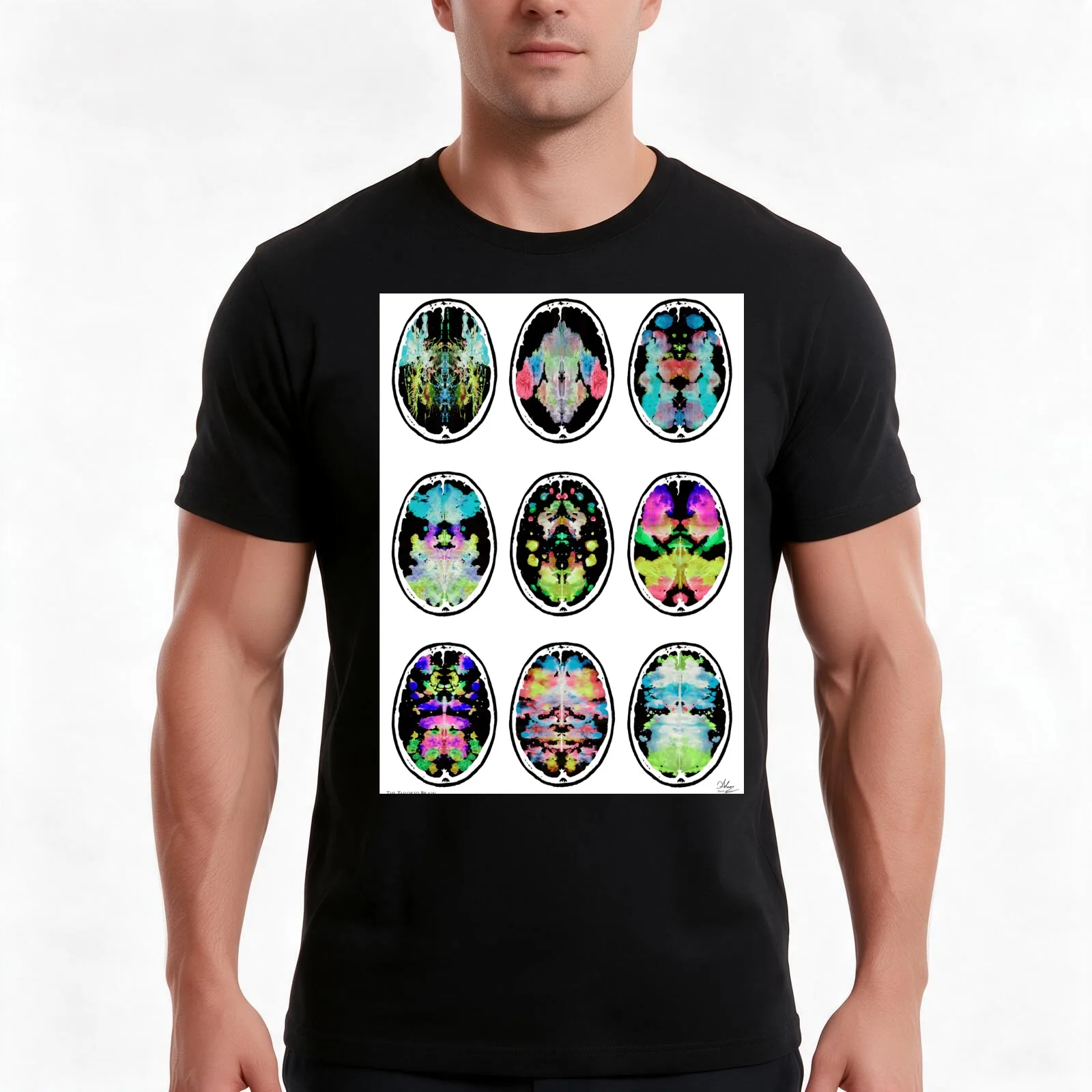 Rorschach inkblot fMRI Scan 9a Inverted T-Shirt, Summer Casual Cotton Tee, Oversized Streetwear Tops, Vintage Graphic Print