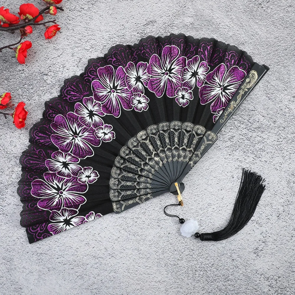 Gifts Chinese Style Hand Held Fan Dance Performance Props Flower Pattern Antique Folding Fan Home Decoration Bamboo Dance Fan
