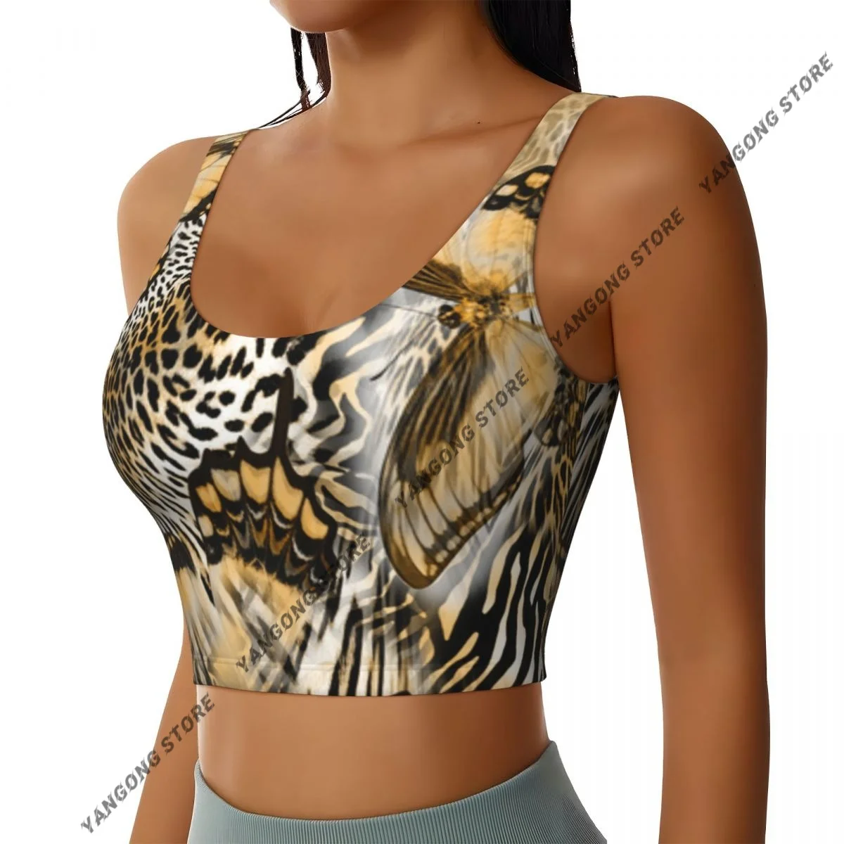Sports Bra Women Running Yoga Clothes Vest Butterfly Snake Leopard Skin Gathering Fitness Vest