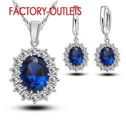 925 Sterling Silver Bridal Jewelry Sets Austrian Crystal Round Shape Necklaces Hoop Earrings Women Girls Engagement Anniversary