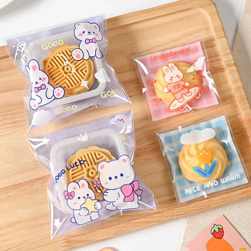 100Pcs Plastic Cartoon Self-Adhesive Packaging Snack Candy Bags For Wedding Party Gift Kids Favors Biscuit Gifts PackagingBags