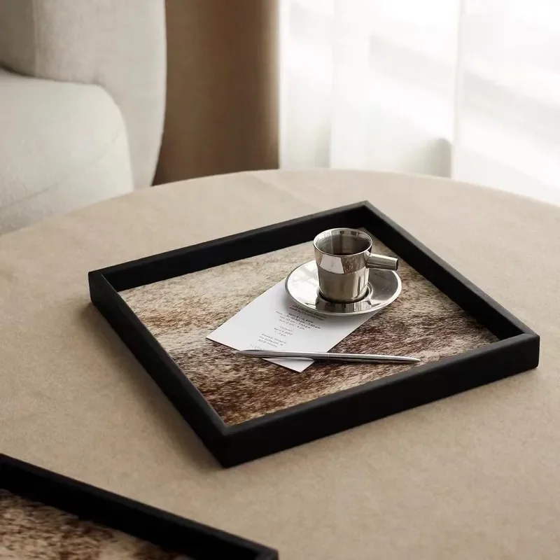 Modern Light Luxury Natural Horsehair Long Tray Storage Ornament Desktop Coffee Table Decoration Model Room