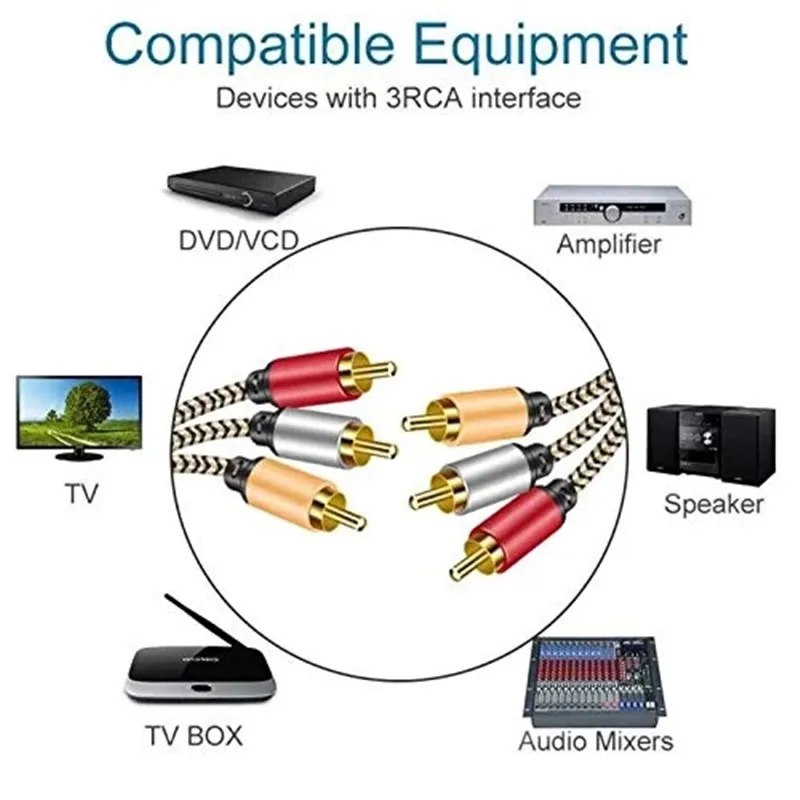 ‎0.5m/1m/2m/3m/4m/5m 3RCA for 3 RCA Audio for Male Video, Gold Plated AV Cable for STB, DVD, VCD TV, Amplifier Cable, RCA Input‎