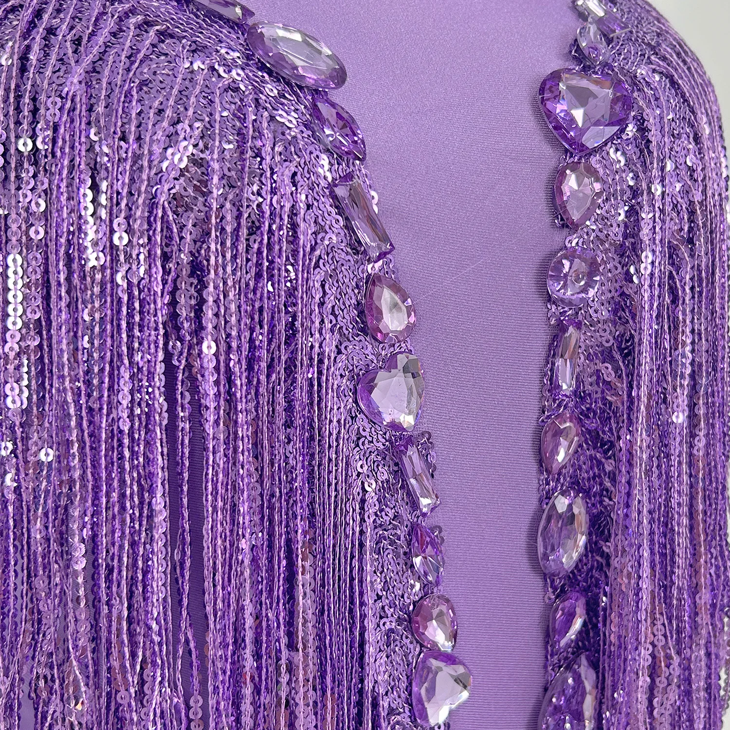 Shuye Purple Fringed Latin Dance Talent Performance Suit Female Group Backing Dance Leotard Nightclub Performance Jumpsuit
