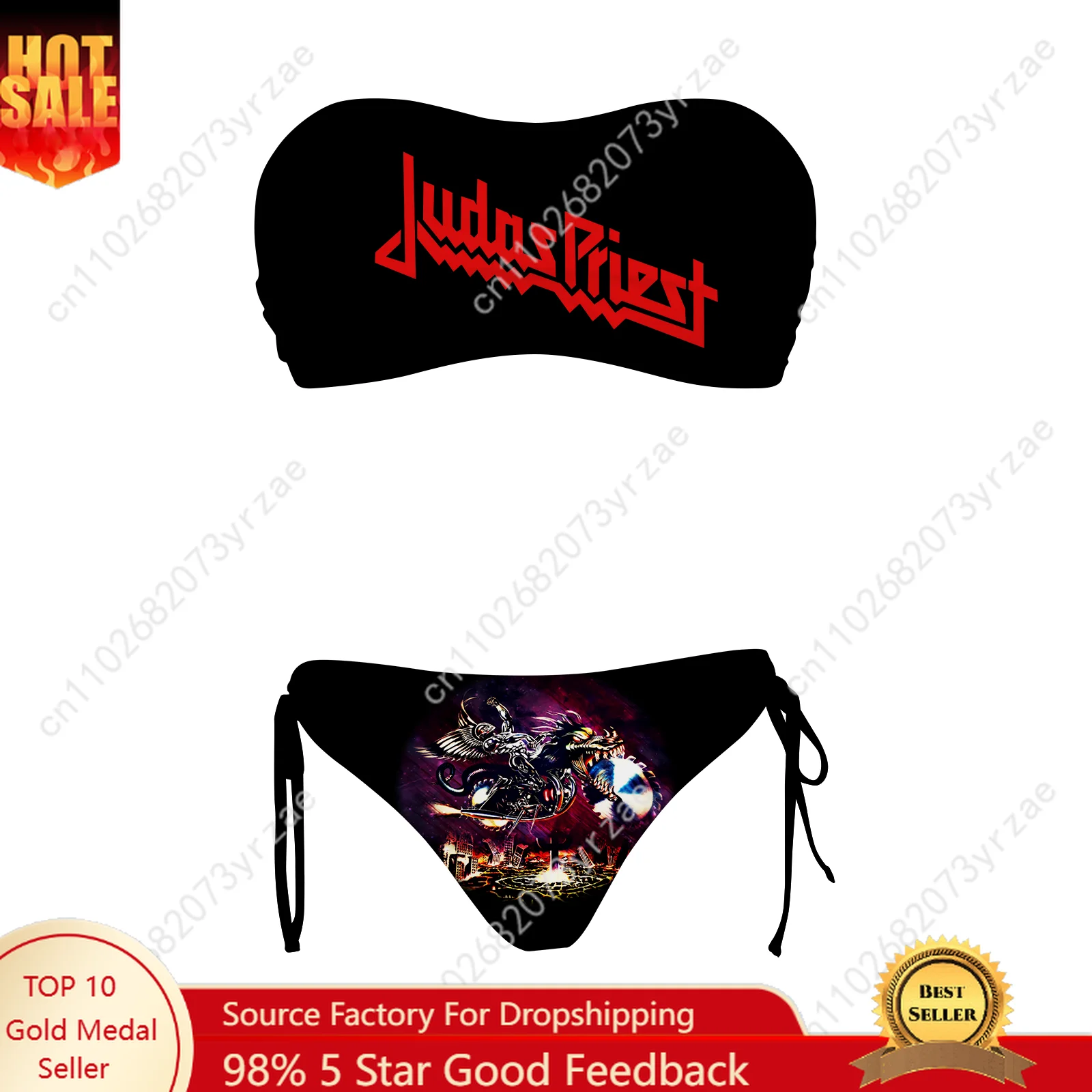 

Judas Priest Womens Drawstring Two Piece Set Bathing Suits Personalized Fashion Swimwear Pool Party Sexy Bikini Custom Swimsuit