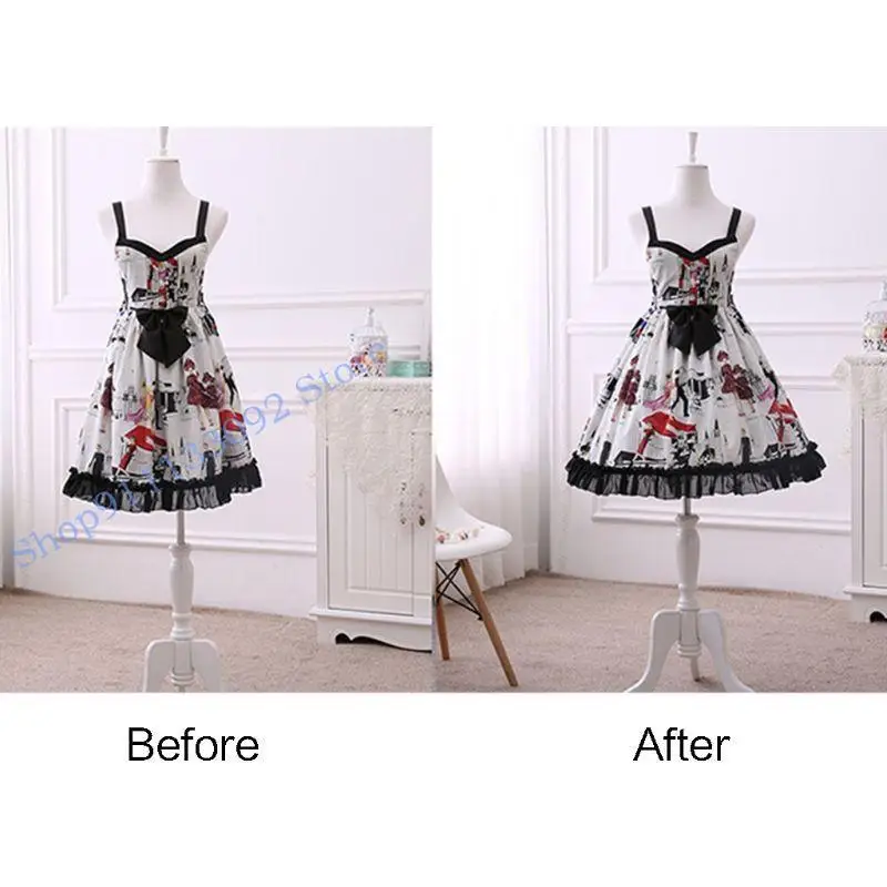 

H9ED Women Girls Elastic Waistband Adjustable Pannier Petticoat White Black 2 Hoop