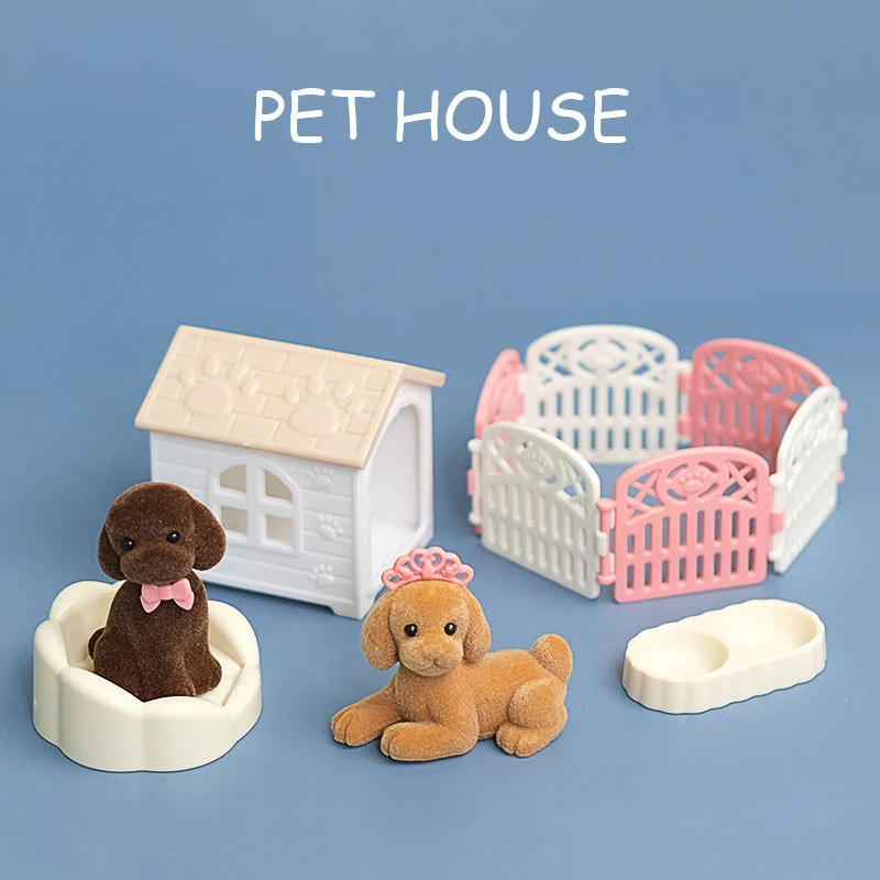 인형집 액세서리 시뮬레이션 애완견 강아지 성 놀이 장난감 세트 어린이 놀이집 장식 소품