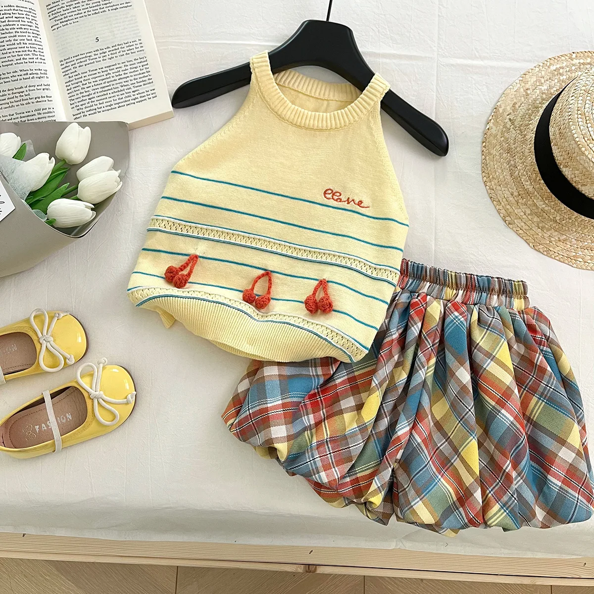 

Girls Clothes Sets Summer 2025 Children Knitted Vests Tops Dress Shorts Pants 2pcs Fashion Suit For Baby Shorts Outfits Kids 7Y