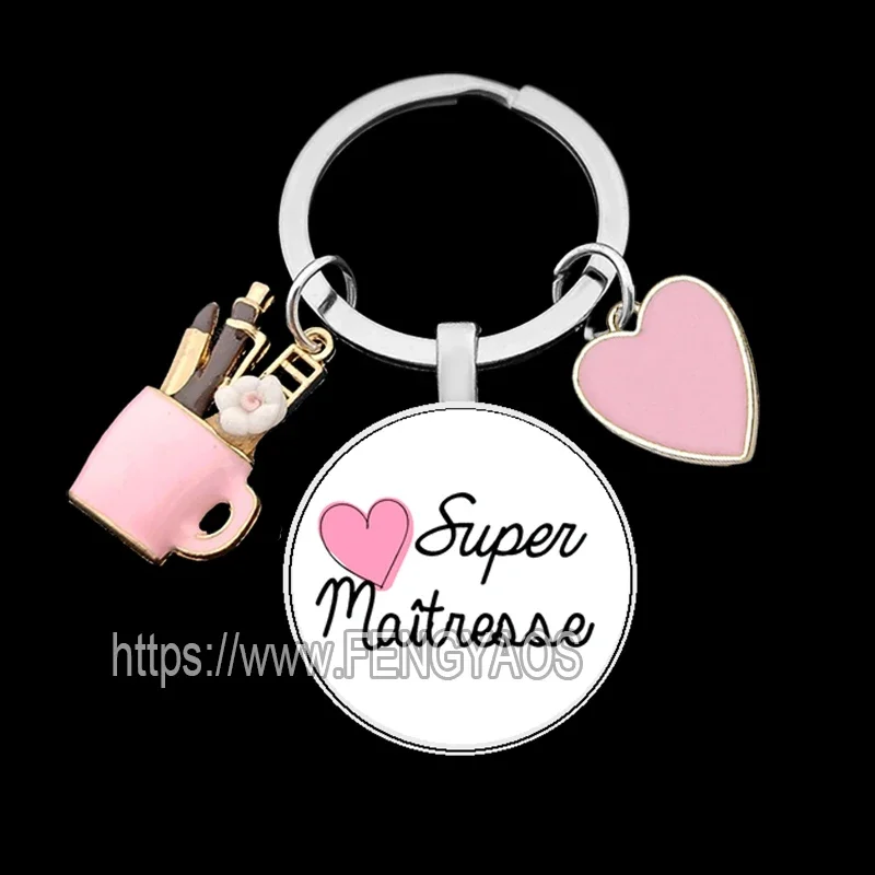 French Merci Atsem/Aesh/Avs/Maitre/Maitresse Keychains Teacher's Day Gift Keychain Enamel Lovely Gifts for Professor