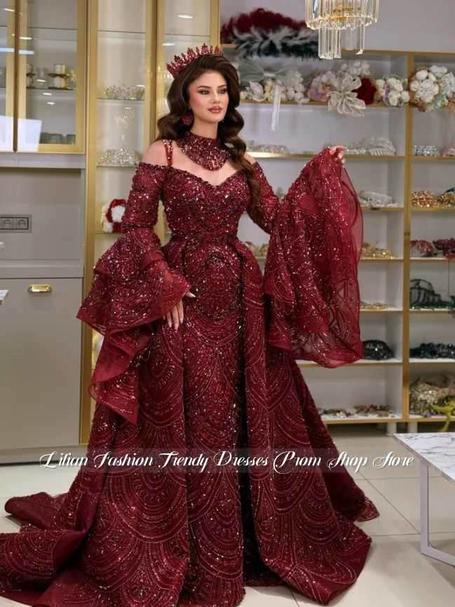 Maßgeschneidertes Burgunderrotes Kleid Glamouröses Hochzeitskleid Mittelöstliches Funkelndes Edelstein-Brautkleid Henna-Nacht Afghanische Braut Arabische Hochzeit