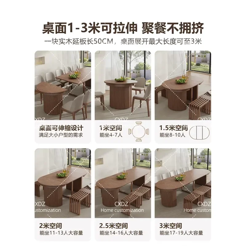 All Solid Wood Retractable Dining Table Rectangular 3m High End Antique Oval Extendable Table for 10 People Villa Hotel