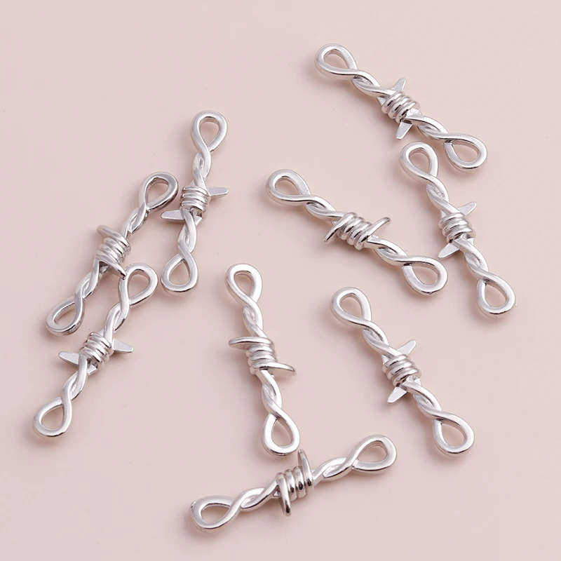 Leslie 20pcs 6*35mm Punk Silver Color Tiny Twisted Thorns Connectors Charms fit DIY Necklaces Bracelet Jewelry Making Findings