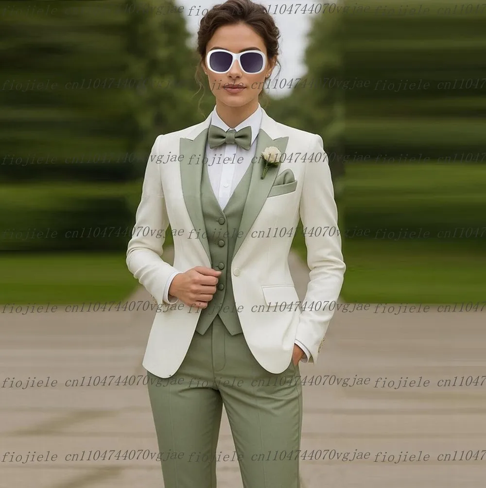 Mint And White Formal Business Women Suit Wedding Party Prom Ladies Mother Girl Tuxedos Costume 3 Piece Set Blazer Vest Pants