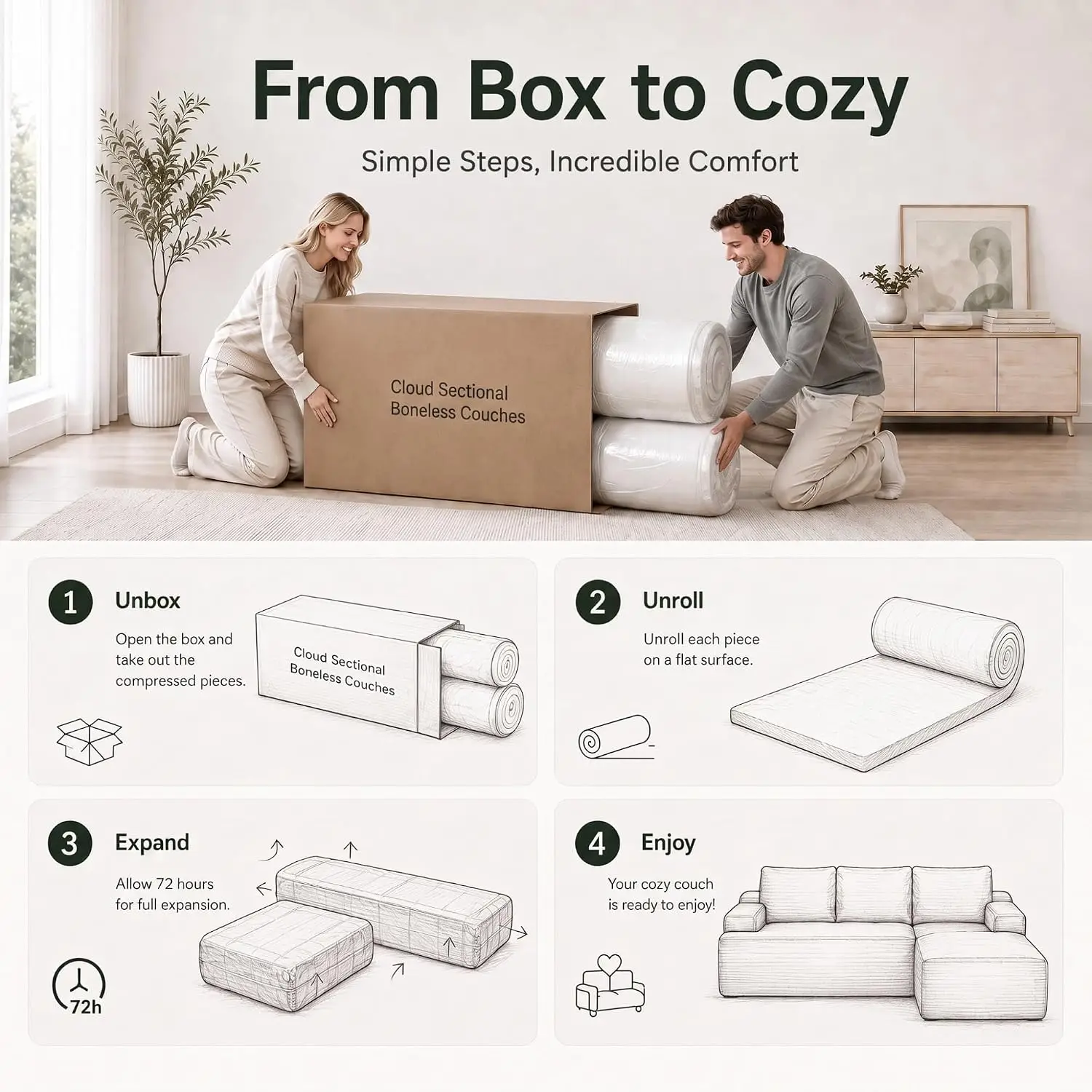 L Shaped Sectional Sofa with Deep Seat, Corduroy Modular Cloud Couch with Chaise for Living Room, 97