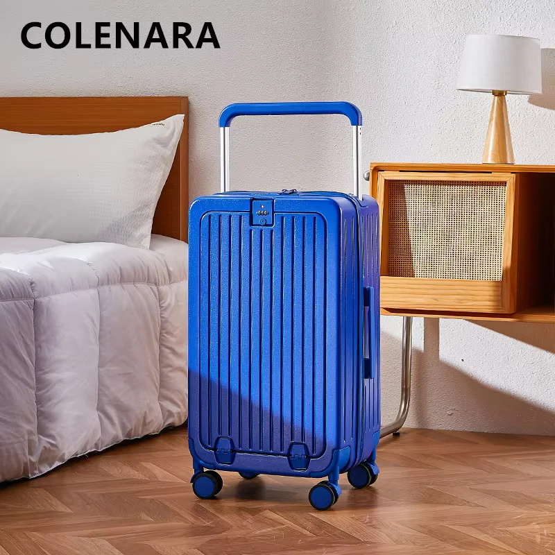 COLENARA Laptop Suitcase 20"22" Front Opening Boarding Case USB Charging Trolley Case with Wheels 24"26Inch Rolling Luggage