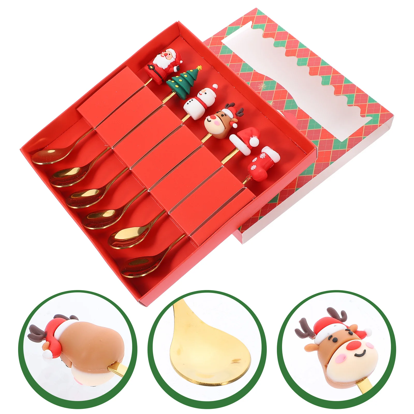 

6Pcs Xmas Coffee Spoons Christmas Gift Kit Stainless Steel Mixing Spoons Round Smooth Head Long Handle Coffee Spoon