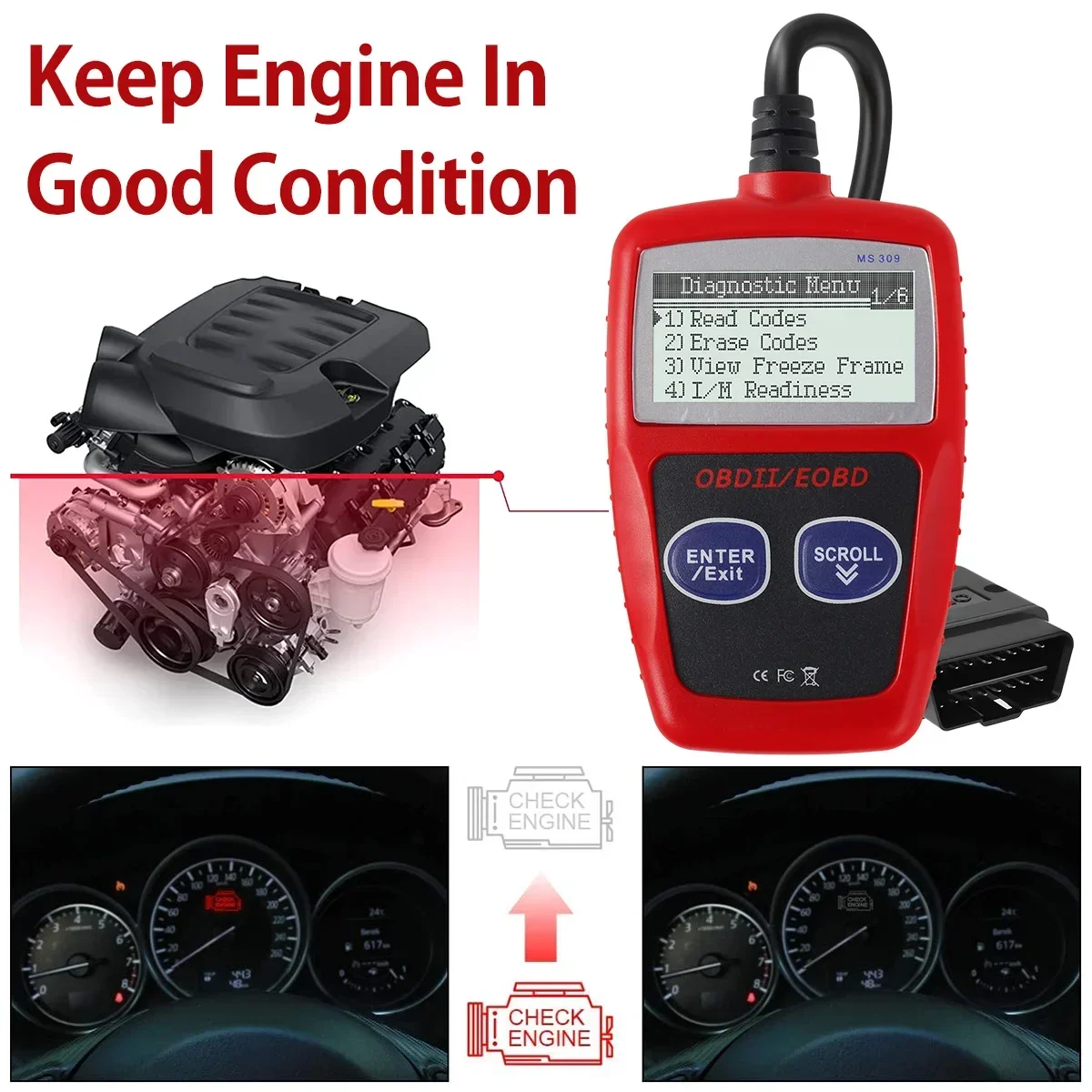 Auto Diagnostic Tool OBD2 Scanner Code Reader Car MS 309 OBD 2 Car Diagnostic Engine Better Than ELM327 Car Fault Code Reader