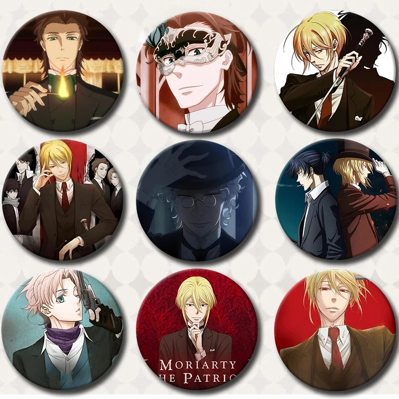Moriarty The Patriot Tinplate Pins Round Cartoon Snap-in Brooches for Backpack Accessories Anime Collection Badge Hat Decoration
