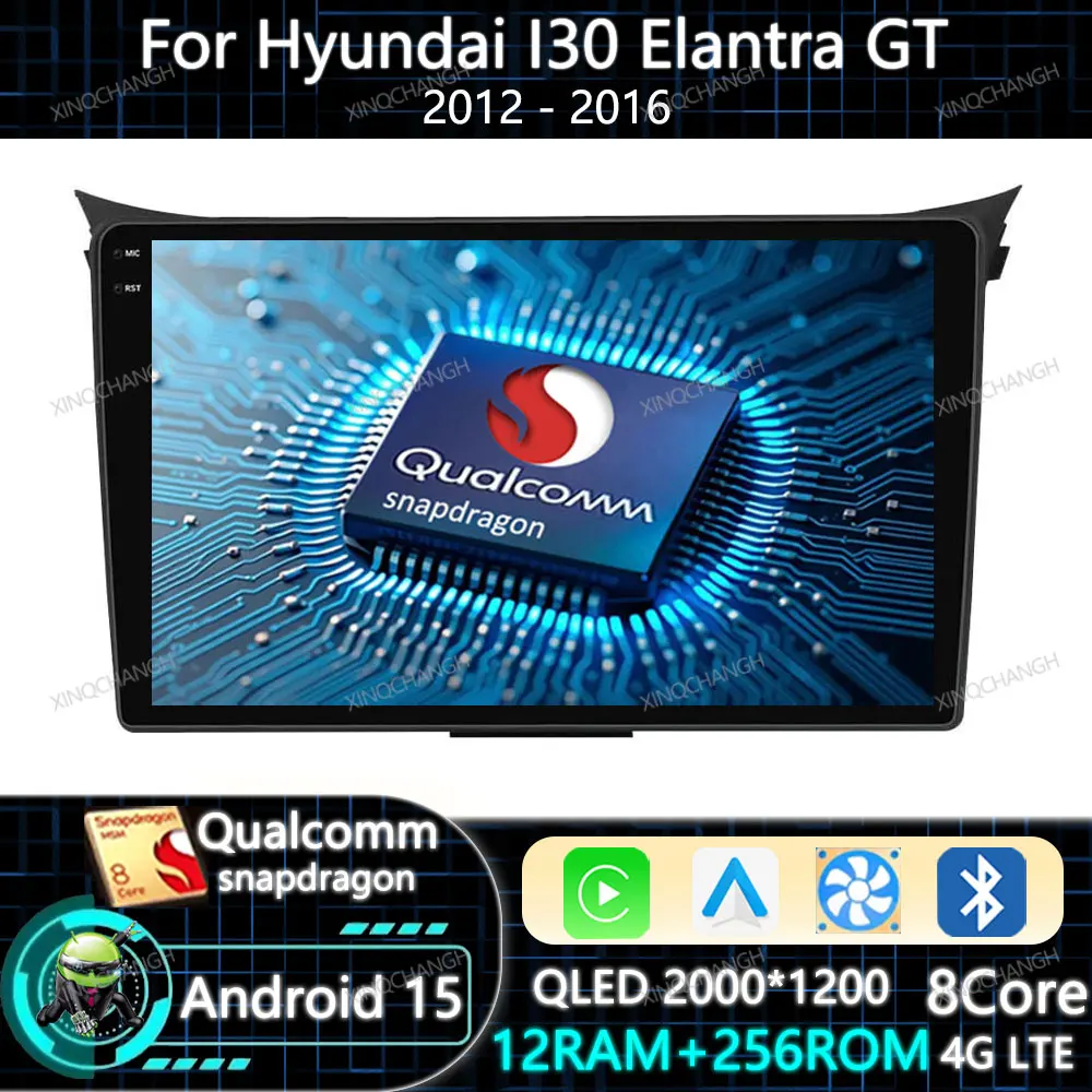 أندرويد 15 راديو السيارة لشركة هيونداي I30 إلنترا GT 2012 2013 2014 2015 2016 رئيس وحدة كوالكوم 4G LTE 5G WIFI 2DIN Carplay Auto GPS #1