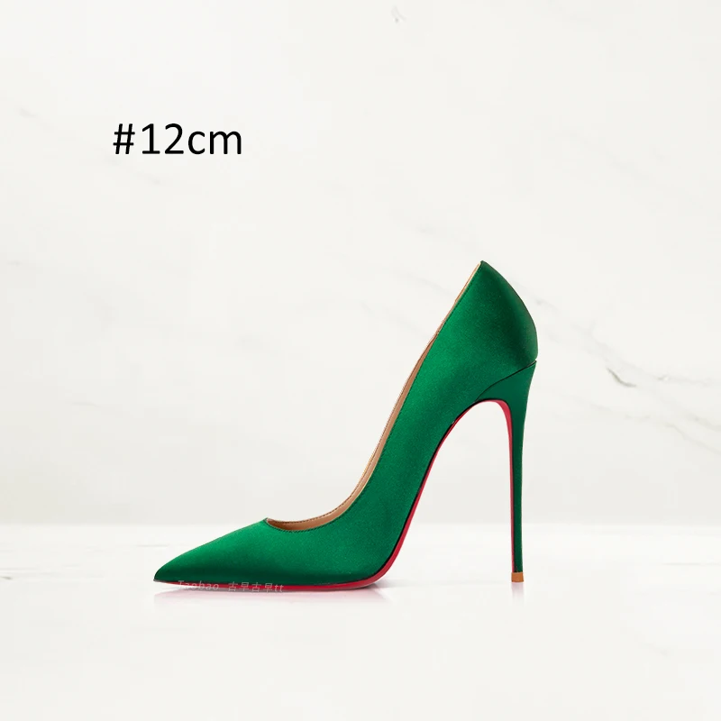 Estate nuove scarpe con fondo rosso qualità tacchi alti in seta verde eleganti décolleté da donna per abito da festa di nozze tacchi a spillo