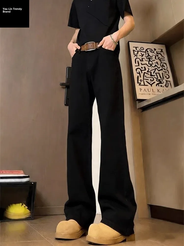 

Cleanfit Bla Fce Lined Denim Jeans Men's High Waist Straight Leg Vintage Sle Wear Resistant Youth Casual Trousers