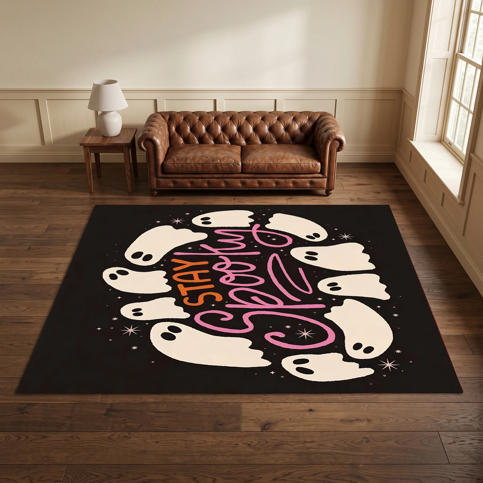 Cartoon Pumpkin Ghost Candy Cute Halloween Velvet Area Rug, for Entryway Living Room Bedroom, Autumn Winter