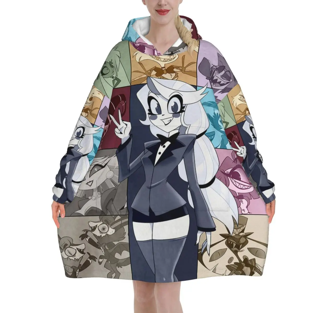 

Hazbins Hotels Charlie Wearable Blanket Hoodie for Women Men Eras Tour Oversized Sweatshirt Blanket with Pocket