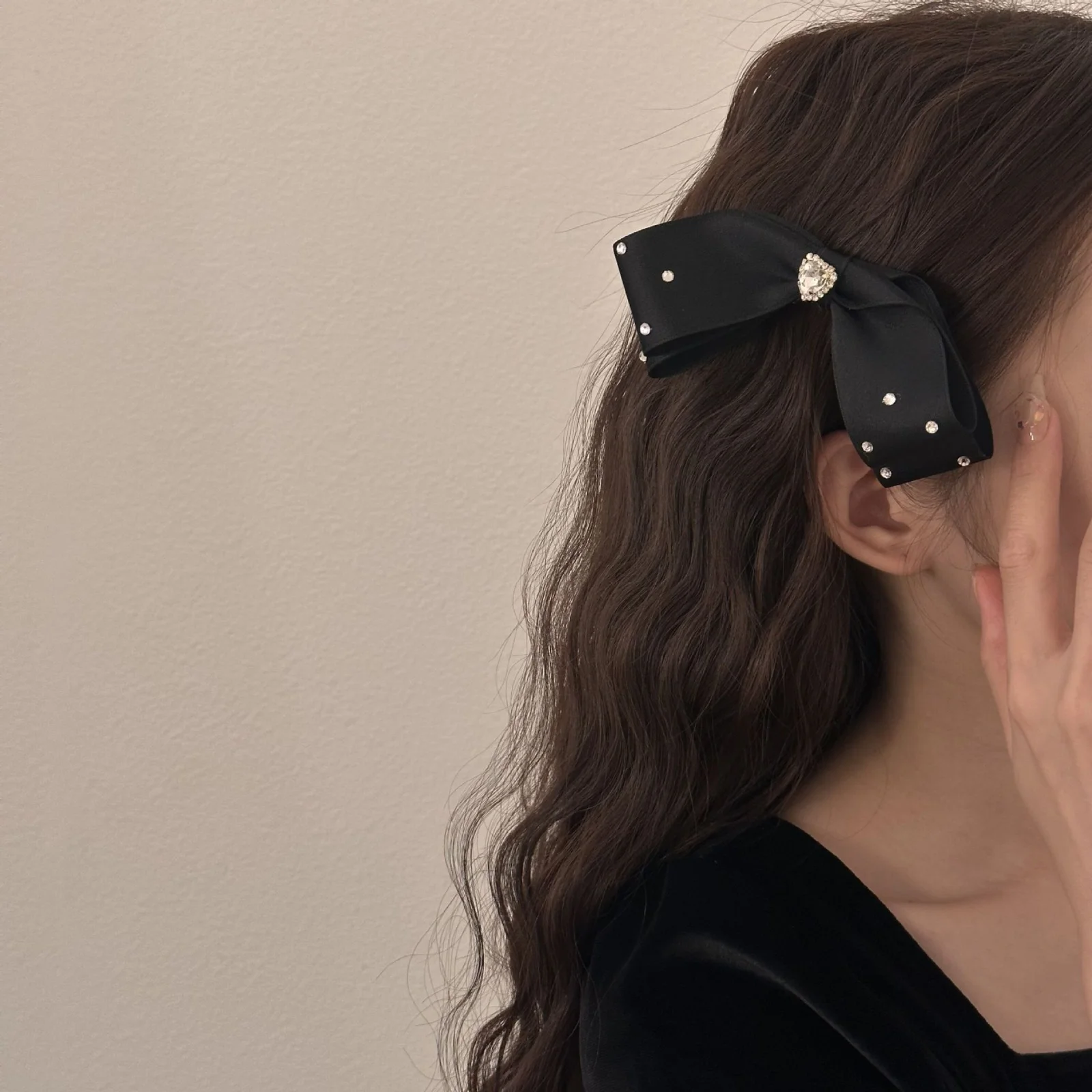 1PC Bow Hair Clips, Rhinestone Accents, Elegant Retro-Style Women’s Hair Accessories, Stylish Daily Wear Party Decor