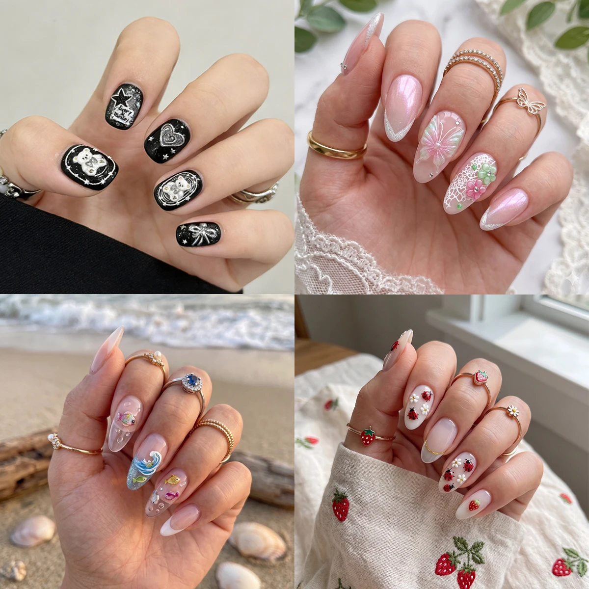 5D relief oil painting style nail decoration DIY nail materials suitable for spring and summer weddings, quarterly fake parties